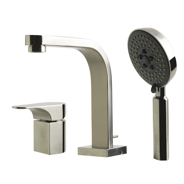 Alfi Brand Brushed Nickel Deck Mount Tub Filler and Round Hand Held Shower Head AB2703-BN - main